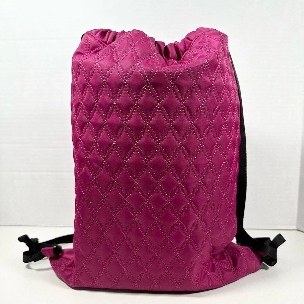 Fabletics Drawstring Backpack Magenta Pink Quilted Cinch Gym Bag Adjustable